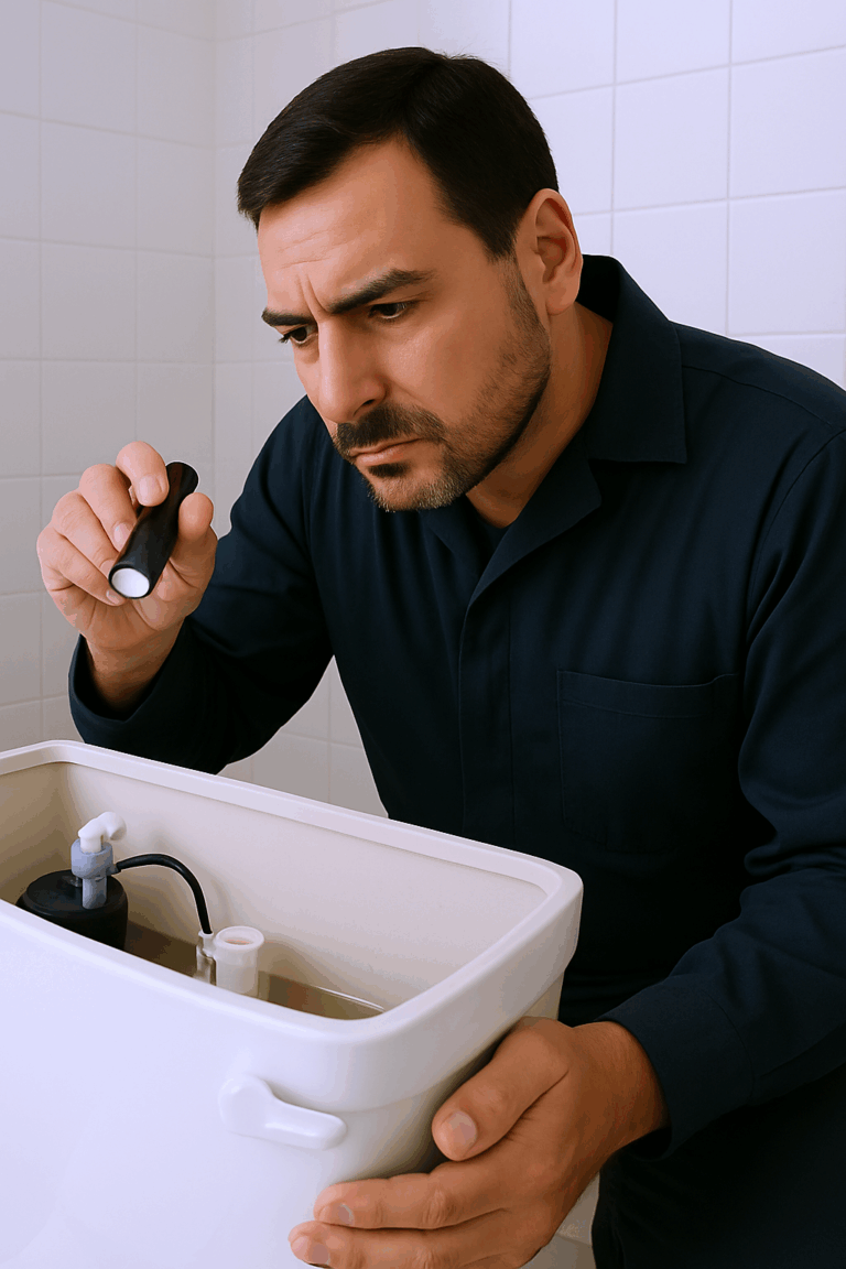 Plumber examining a toilet