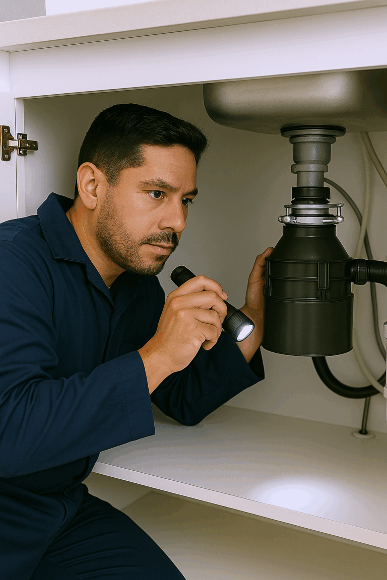Plumber repairing Waste Disposal